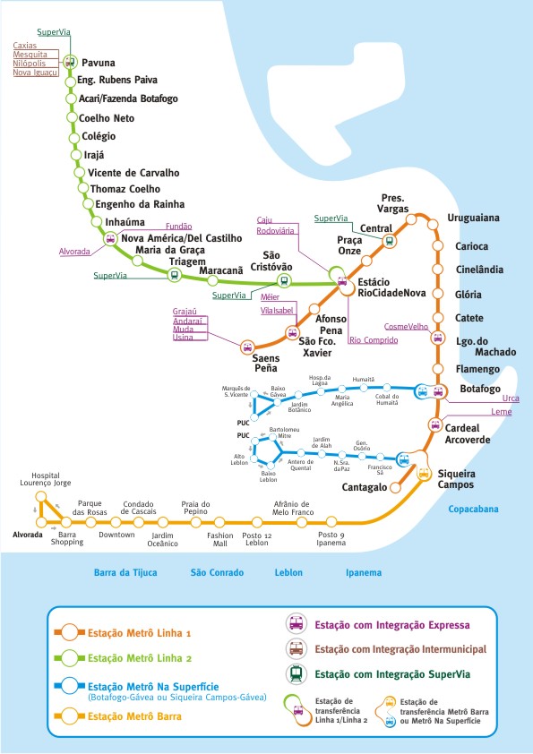 plan du metro RIO- Carte RIO DE JANEIRO SUBWAY - Brazilian RIO underground 